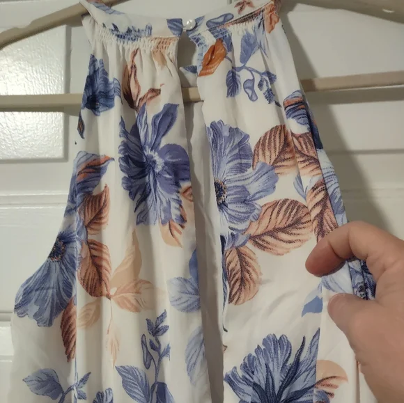 NWT JAPNA Maxi Dress White Blue Floral Halter Lined Maxi Dress Women’s Sz Large - Picture 8 of 10